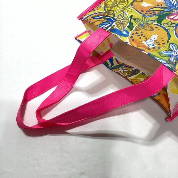 Lilly Pulitzer Shopping Tote Plastic Vinyl Washable Tote Bag Pink Grapefruit - Picture 7 of 11